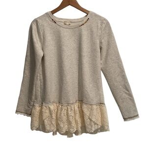 Hem & Thread Sweatshirt Lace Ruffle Hem Heather Gray